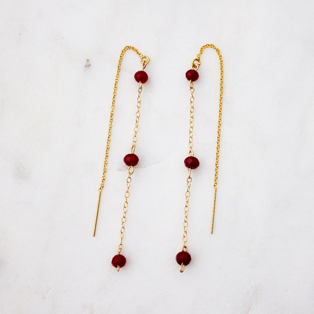 Gold Fill Three Ruby Threader